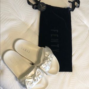 Authentic White Fenty Bow Slides
